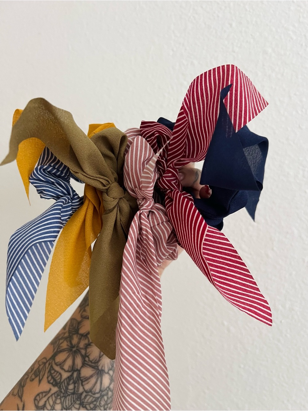 Set of Fabric Bow Hair Ties - Multi-Color